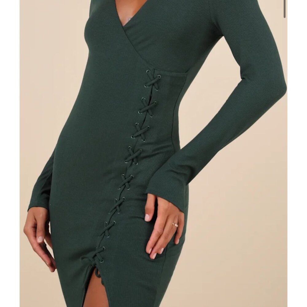NWT Lulus Trendsetting Desire Green Ribbed Jersey Knit Lace-up Size M - Picture 4 of 6